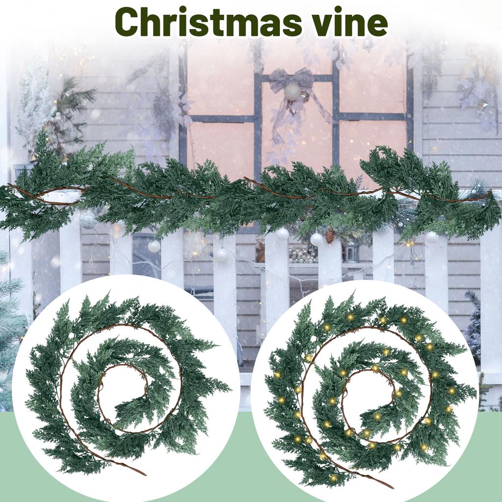 Christmas Cedar Garland Artificial Pine and Cypress Vine with Lights Christmas Table Curtain Outdoor Indoor Winter Decoration