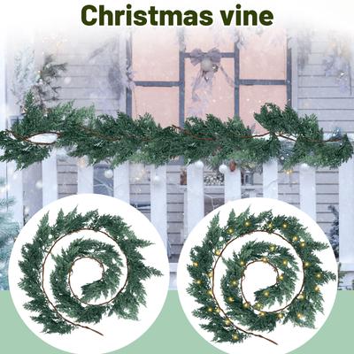 Christmas Cedar Garland Artificial Pine and Cypress Vine with Lights Christmas Table Curtain Outdoor Indoor Winter Decoration