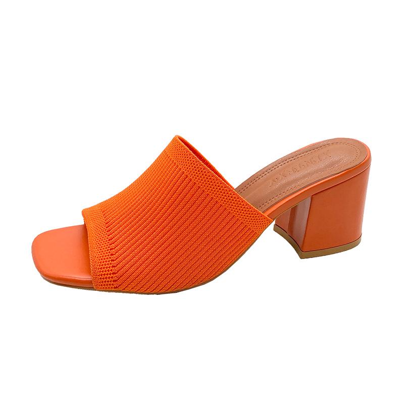 Women's Summer Plus Size Flyknit High Heel Mules Breathable Chunky Heel Fashion Sandals