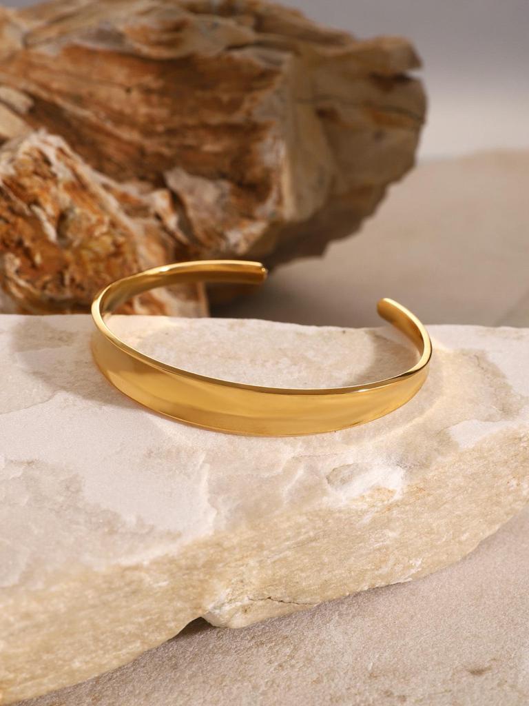 18k Gold Edelstahl Glänzender Offener Armreif - Europäisches & Amerikanisches Minimalistisches Titan Design