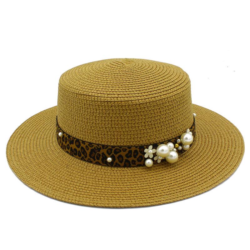 Hot Sale Straw Top Hat Fashion Pearl Accessories Panama Shade Straw Hat Women's Summer Big Eaves Beach Hat