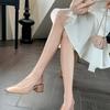 Sheepskin Bag Head Sandals Women's Summer Outer Wear Square Head Temperament Medium High Heel Rear Empty Bag Head Shallow Thick Heel Single Shoes