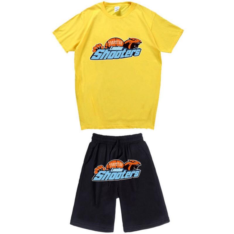 Mens Casual Sport Shorts Set With Tiger Head Print Cotton Blend Tee Straight Fit Mid-Length Pants