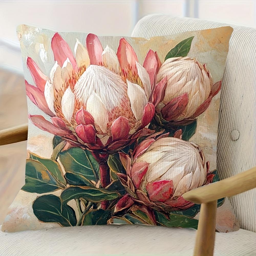 Double Sided Vintage Oil Painting Protea Pillow Cover Boho Floral King Protea Print Soft Throw Pillow Case For Home Decor Gift