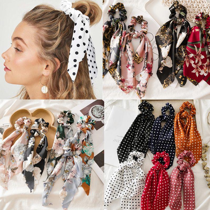 Versatile Floral Hair Bow Scrunchie Scarf With Chic Boho Elastic Hairband Ribbon