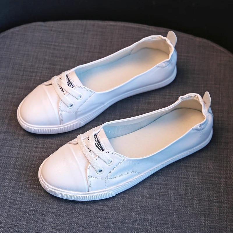 

женские туфли-лодочки, тонкие новые туфли, женские универсальные туфли на плоской подошве из мягкой коровьей кожи, летние дышащие 37 белый