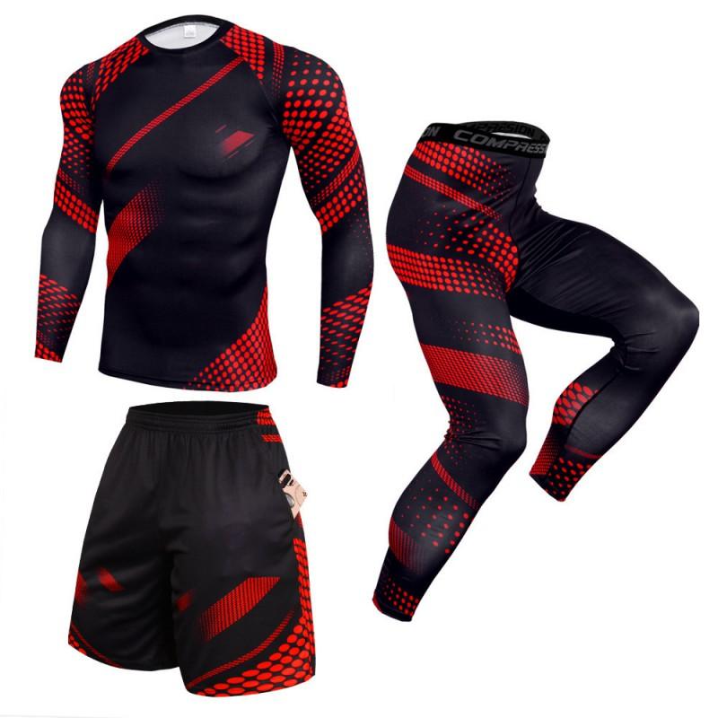 Mens Quick-Dry Athletic Set: Compression Running Pants Long-Sleeve Tee Gym Basketball Outdoor Fitness