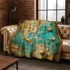 Retro Nautische Karte Kompass Schatzkarte Flanell Decke, Gemütliche Weiche Überwurfdecke für Zuhause Schlafzimmer Bett Sofa Abdeckung Geschenk Kinder