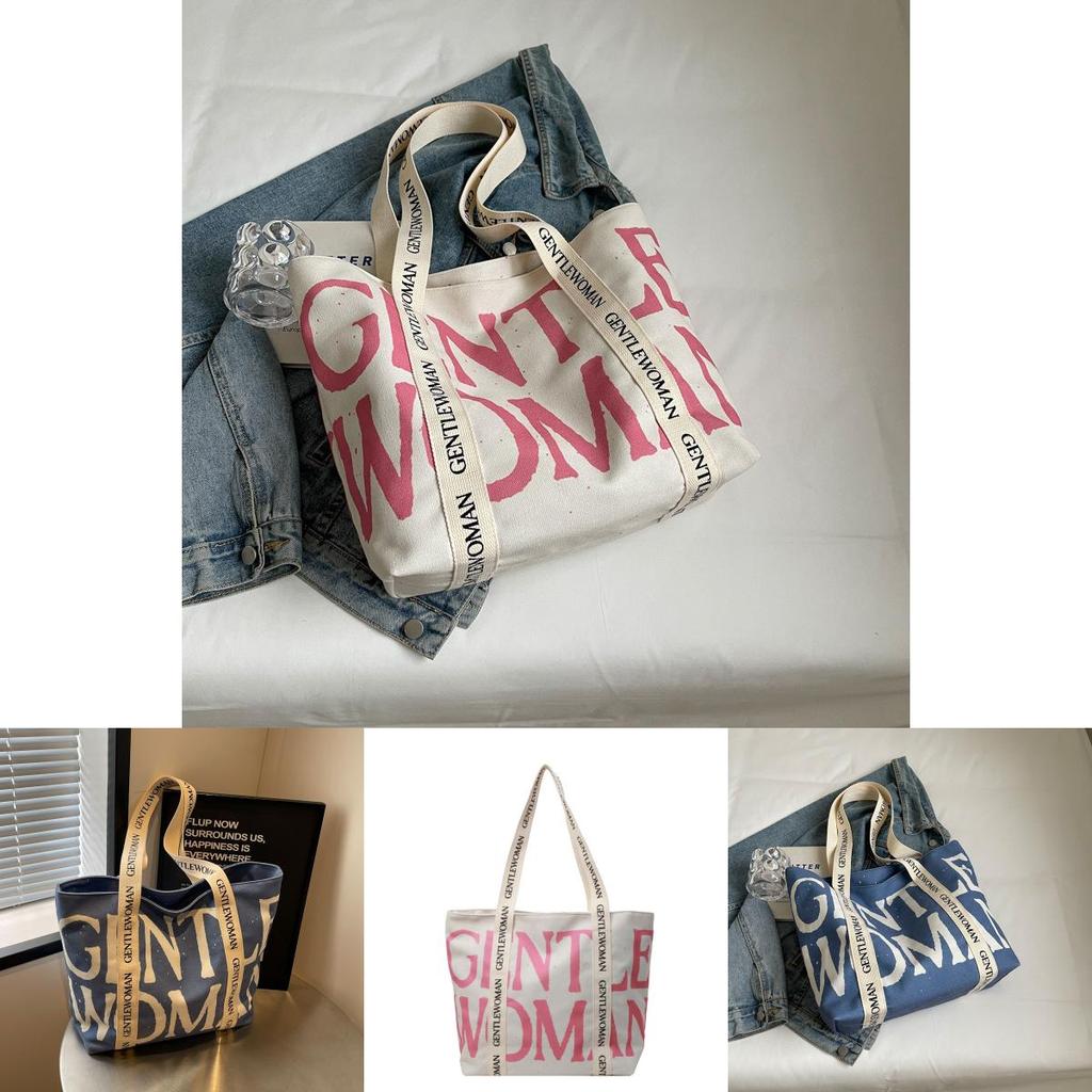Thai Gentlewoman Alphabet Canvas Bag Women 2024 New Fashion All-match Handbag Shoulder Crossbody Bag Street Style Large Tote Bag