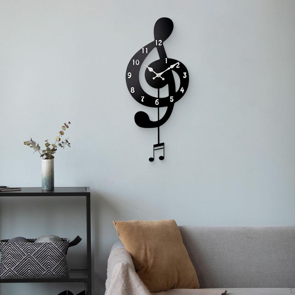 Music Note Wall Clock Art with Swinging Pendulum Compact Ornament Timepiece for Dining