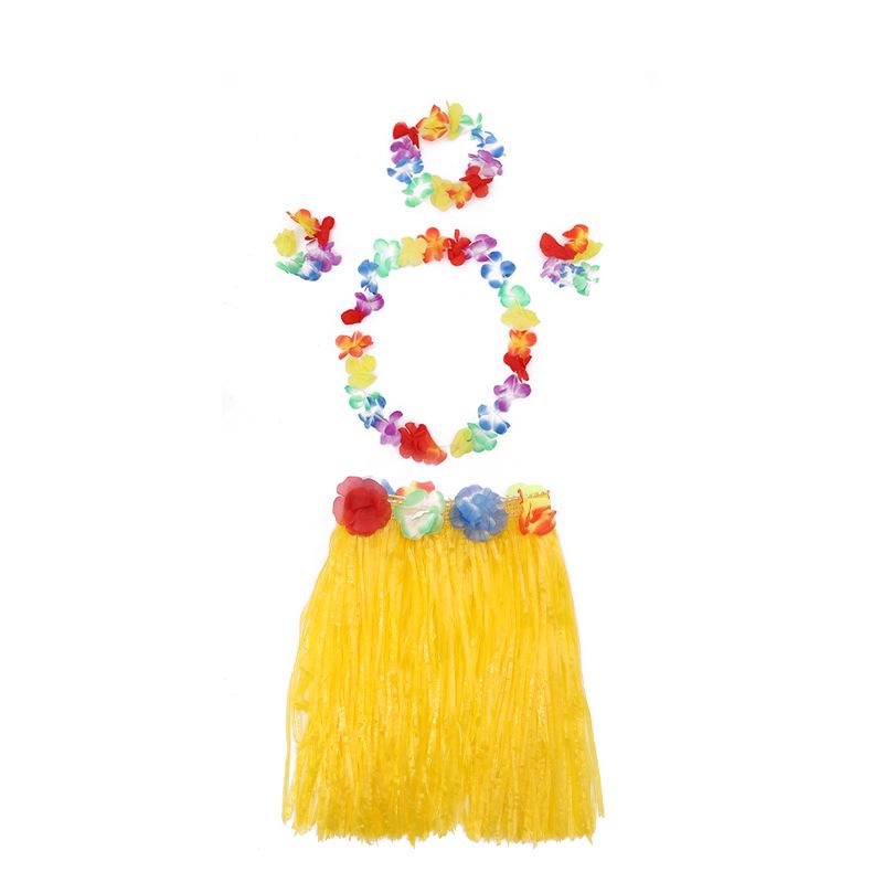 Hawaiian Hula Skirt & Lei Party Performance Set - 40cm, 5 Pieces
