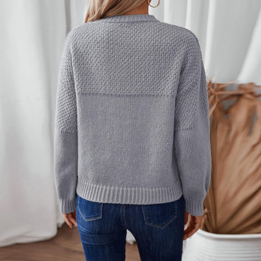 Women's Fashion Casual Loose Round Neck Pullover Knitted Long Sleeve Sweater