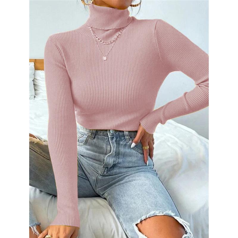 2025 Women's High Neck Solid Color Knit Pullover Sweater