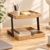TwoTier Countertop Rack SpaceSaving Wooden Tray with Metal Frame Compact RaisedEdge