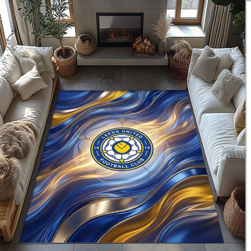Leeds United Voetbal Print Kristalfluweel Tapijt, Comfortabel Waterabsorberend Antislip Binnen Vloerkleed