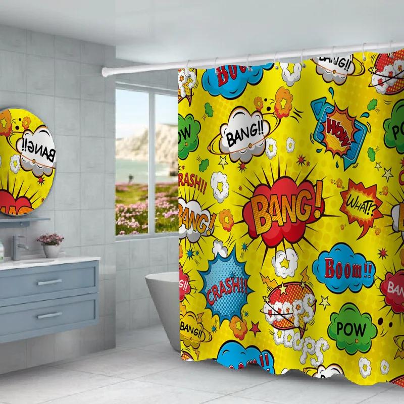 Funny Graffiti Anime Shower Curtains for Children 3D Print Bath Screen Decor Waterproof Polyester Fabric Bath Curtain with Hook