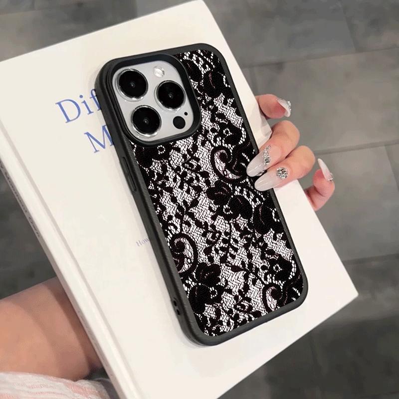 Lace Pattern Phone Case for iPhone 17 16 15 14 Plus 13 12 11 Pro Max Fashion Elegant Soft Protective Cover Shockproof Case