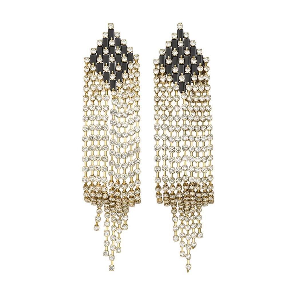 Silver Needle Luxury Zircon Rhinestone Tassel Earrings - Diamond-shaped Niche Studs for High-End Style