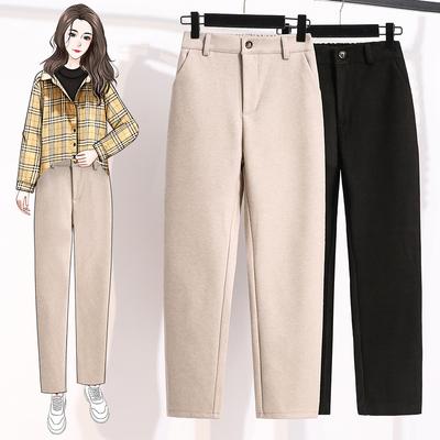 Women's Fall and Winter Straight Thickened Tweed Pants Mid-waist Micro Elastic Casual Pants