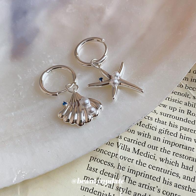 Sea foam star language~ asymmetrical sea star ear buckle niche design vacation style earrings new versatile earrings