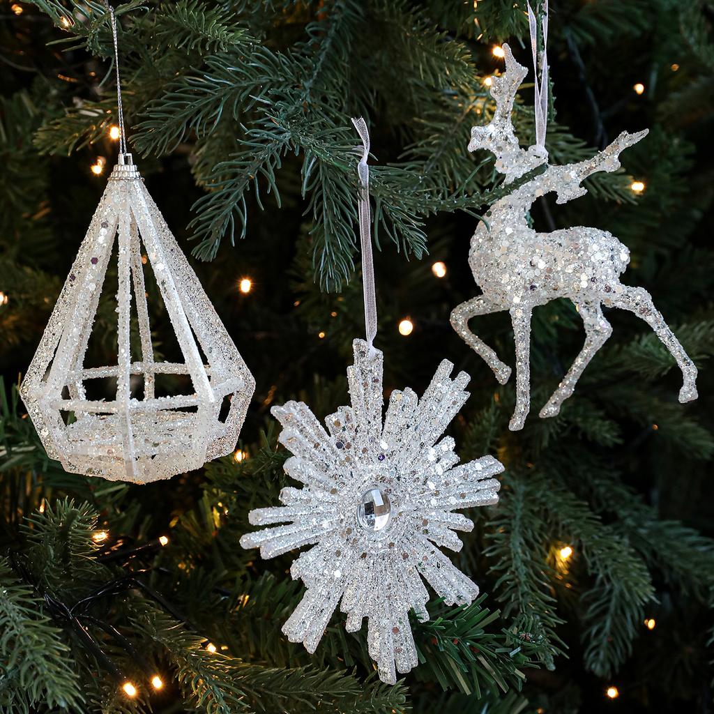 Christmas Tree Decoration Pendant Acrylic Transparent Snowflake Reindeer Pendant Family Party Christmas Atmosphere Decoration