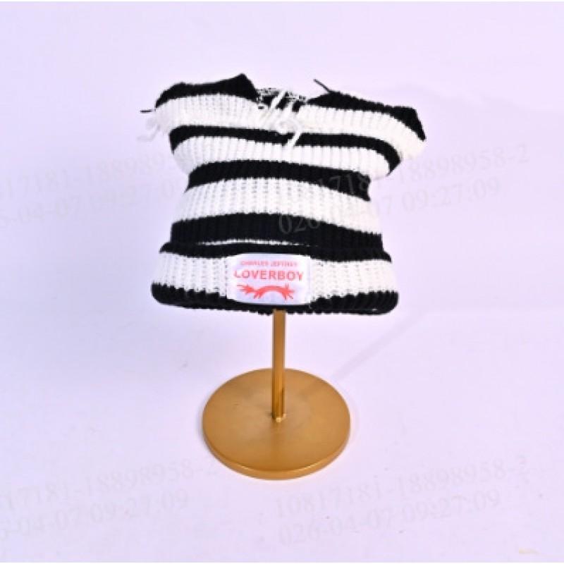 Damen Gestrickte Mütze mit Ohrenklappen und Streifen Niedliche Katze Ohrenschützer Mütze Winterlich Warm Weich Pullover Mütze