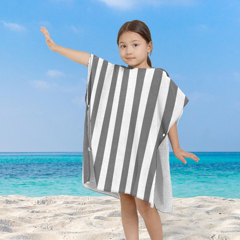 Children's Cloak Bath Towel Cloak Beach Hooded Bath Towel Water Absorption Stripes Digital Printed Beach Bathrobe