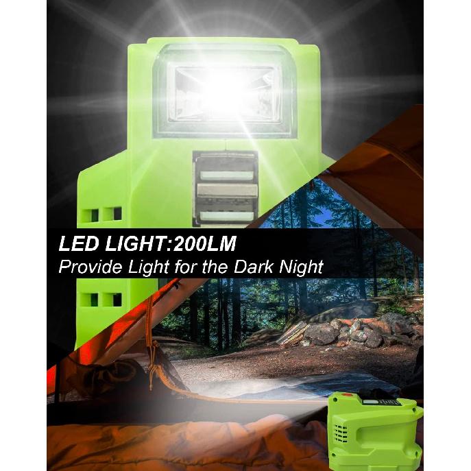 150W Power Inverter Generator Fit for Ryobi 18V Lithium Battery, DC 18V to AC 110V-120V Portable Power Station, with 2 USB & AC Outlet & 200LM LED