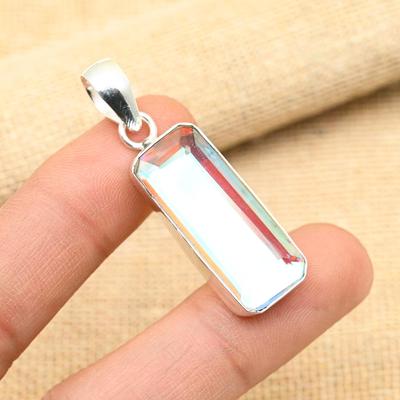 Topázio Místico Feito à Mão Gema Prata de Lei 925 Joia Pingente Para Presente de Casamento