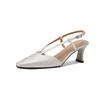 Fashion Pointed High Heels Women's Summer Baotou Shallow Mouth Set Foot Fabric Metal Buckle A Word Belt Wear-resistant High Heels