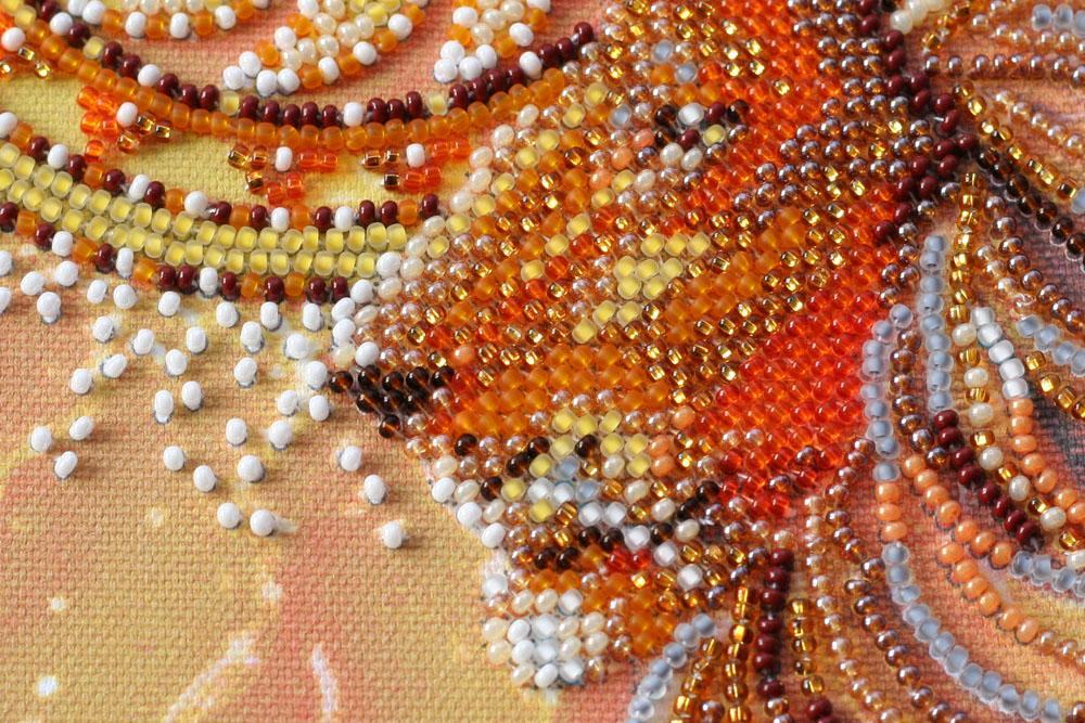 Midi Set for Embroidery with Beads On Natural Artistic Canvas Abris Art Cat Family