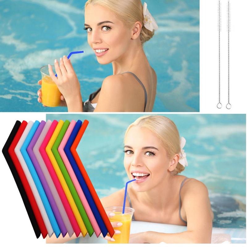Paille à boire en silicone de haute qualité 200 mm de longueur Micro-ondable Style occidental Couleur unie