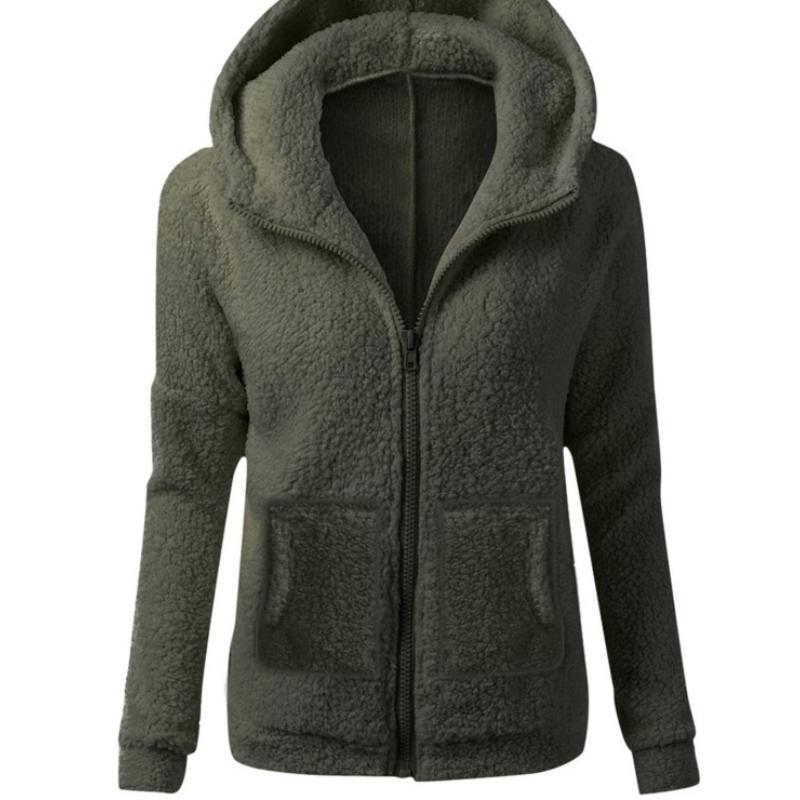 Loose Hooded Plush Zipper Solid Color Sweater Jacket Top