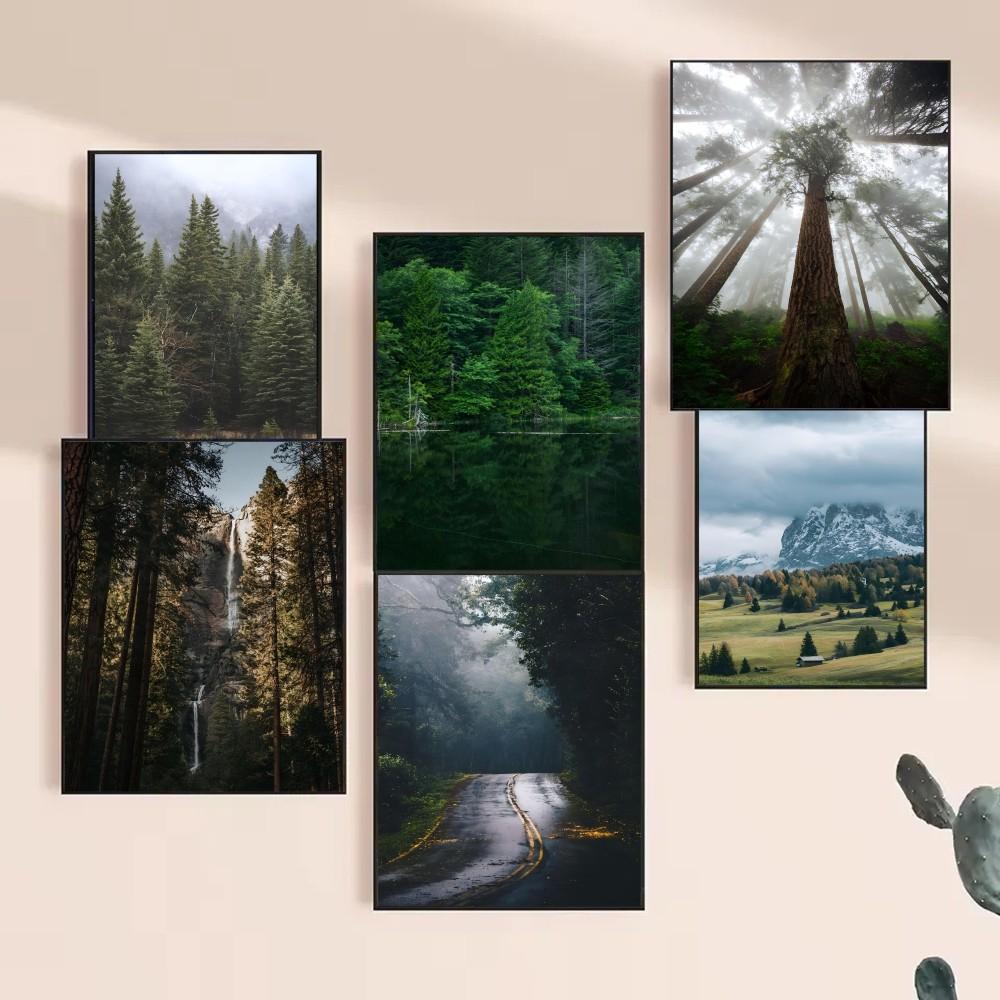 1pc Dark Green Forest Foggy Mountain Landscape Nature Scenery HD Posters Home Room Bar Cafe Decor Art Wall Painting Picture
