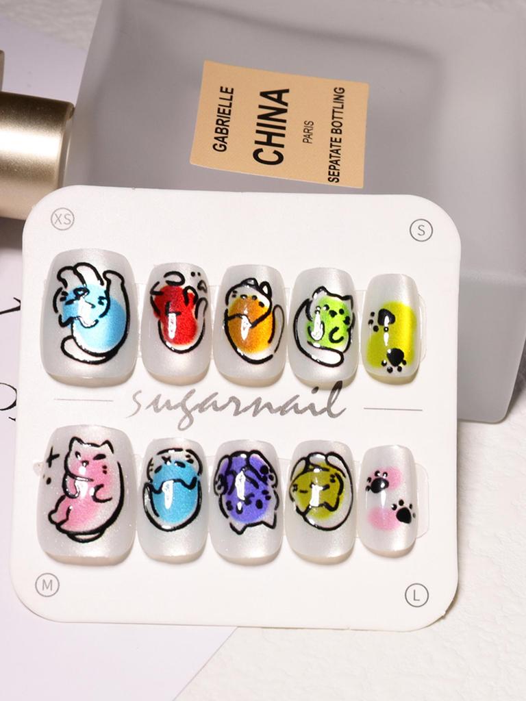 Butterfly & Cat Eye Wearable Nail Kit - Cute Short Manicure Pieces