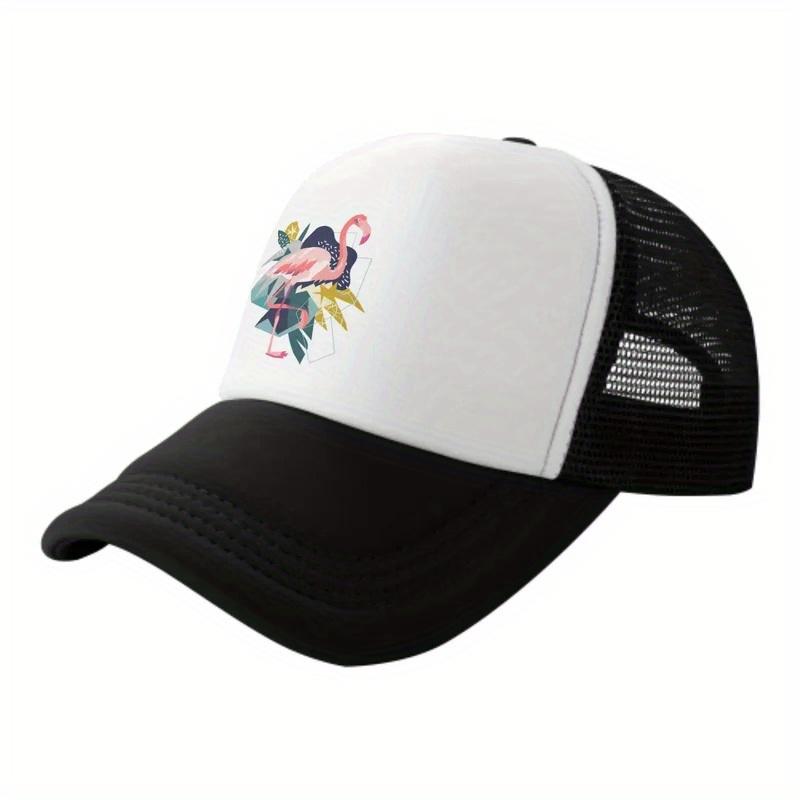 Flamingo Abstract Geometric Print Trucker Hat Unisex Polyester Adjustable Sun Cap for Casual Outdoor Wear