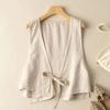 Women's Summer Literary Retro Ethnic Style Vest Solid Color Thin Section Loose Lapel Tie Top
