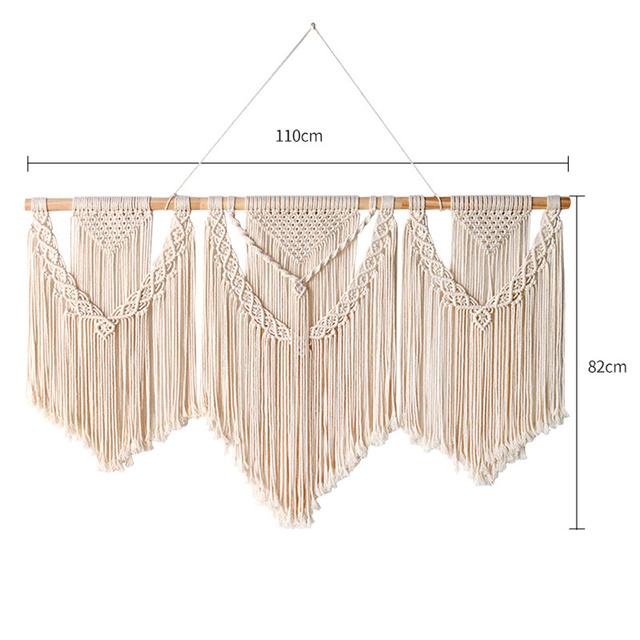 Large Macrame Wall Hanging Tapestry  with  Wooden Stick Hand-Woven Bohemia Tassel Curtain Tapestry Wedding Backgrou Boho Decor