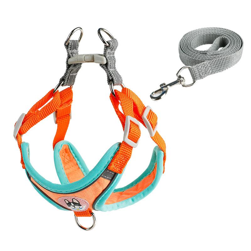 Leather Amoy Suede Adjustable Reflective Chest and Back Leash, Anti-break Free from Walking the Dog Rope When Going Out