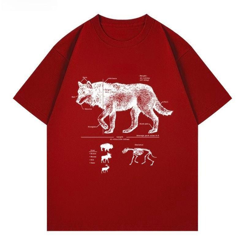 Podzimní a zimní módní a pohodlné bavlněné tričko s potiskem vzoru divokého vlka pro muže a ženy, nadměrná velikost, párové tričko