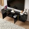 Black High-gloss TV Cabinet with 4 Doors, Modern and Simple, In Black-gold Color Combination
