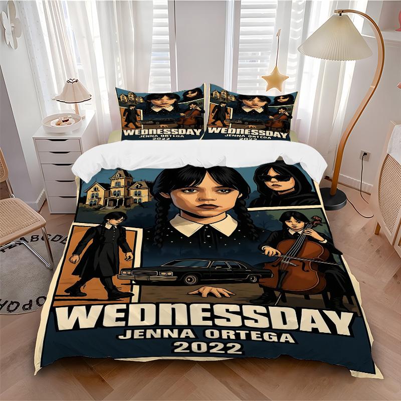 3-teiliges Wednesday Addams Bettwäsche-Set, 1 Bettbezug + 2 Kissenbezüge (Kein Einsatz), Hochauflösender Druck, Set für Zuhause & Wohnheim yy251208065