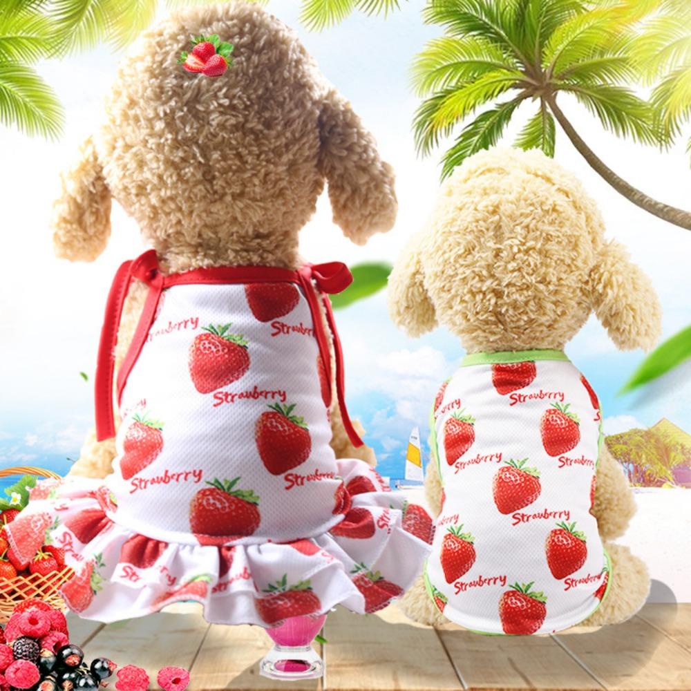 Pet Fruit Strawberry Banana Print VIP Teddy Puppy Dog Clothes Cat Skirt Dog Vest Cat Supplies