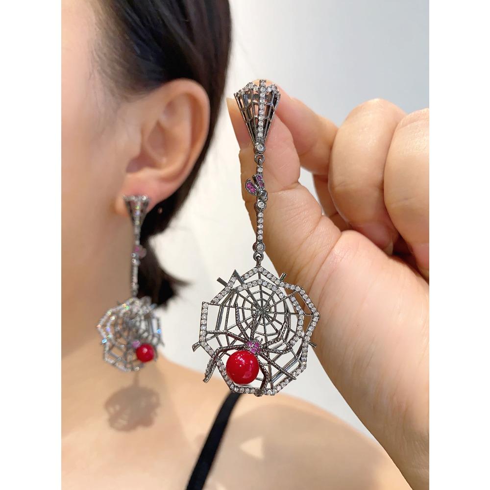 Cercei cu țesut de păianjen negru Set de diamante creativ Cercei lungi de ultimă generație Moda Cercei exagerați întunecați Femei