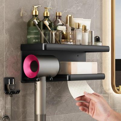 Hair Dryer Holder Bathroom Cradle Wall Mounted Hairdryer Organizer Space Aluminum No Drilling Stand Shelf Storage Accessories