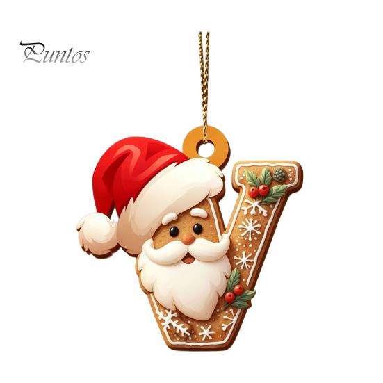 Christmas Tree Gingerbread Letter Ornaments 2D Flat Acrylic Ornaments, Pendant with Santa Claus, Personalized Alphabet Keepsake for Friends
