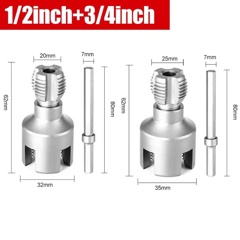 Scule pentru filetat țevi DN15/20 Coadă hexagonală Filieră Filete interne externe 1/2 și 3/4 INCH Țevi de apă PPR PVC MPP Demontabile