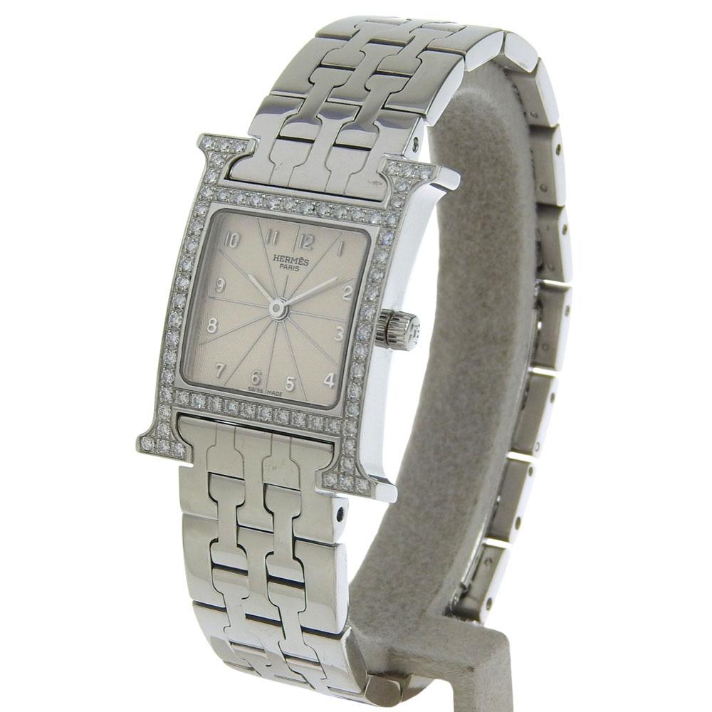 Hermes Heure H Watch Watches HH1.230 Diamond Bezel whiteDial diamond/Stainless Steel Quartz Analog Display Women Used
