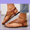 Plus Size Hollow Out Clip Toe Flat Sandals Women Summer Elastic Band Carved Beach Slippers