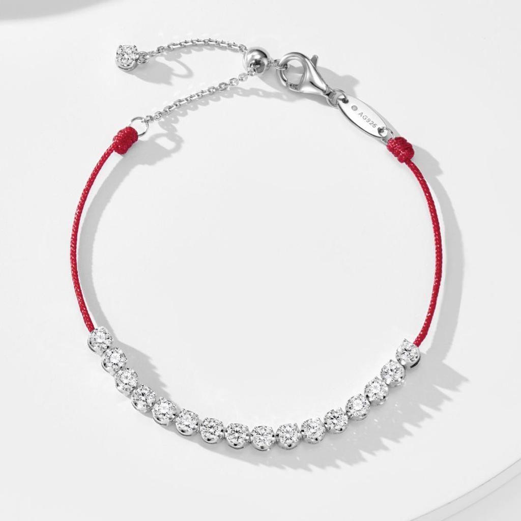 Bubble Diamond S925 Silver Red String Bracelet with 5A High Carbon Diamonds - Year of the Horse Jewelry for Women